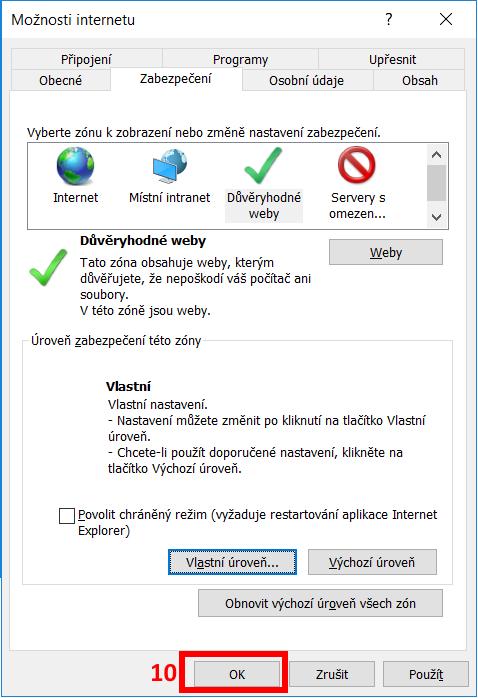 prvky ActiveX inicializace a skriptu nejsou označeny jako bezpečné pro skriptování 7) Vyberte možnost Dotázat se nebo Povolit 8) Uložení