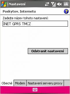 Klikněte na Nové. Vyberte záložku Obecné a zadejte název nastavení, např. INET GPRS TMCZ.