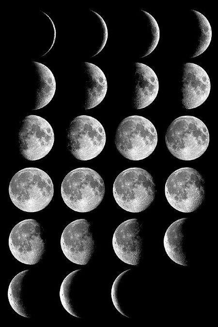 Měsíc ze Země pozorujeme různě velkou část osvětlené polokoule fáze Měsíce: