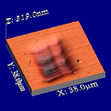 300 pulzů 300 pulzů 300 pulzů Epulse~5*10-7mJ Epulse~5*10-6mJ Epulse~5*10-5mJ F ~ 0,4 mj/cm2 F ~ 4 mj/cm2 F ~ 40 mj/cm2 dmax= 80 nm dmax= 145 nm dmax= 660 nm Prahová fluence poškození PMMA jedním