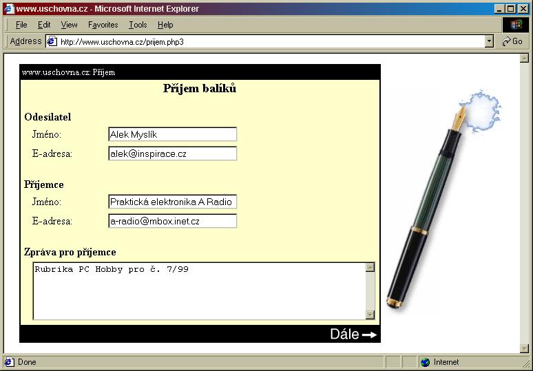 Doplňkové služby v ceně: SpiNet HomePage - 1 MB prostoru pro vlastní webovou prezentaci na adrese web.spinet.cz/vas_web. Každý další 1MB stojí 290 Kč měsíčně.