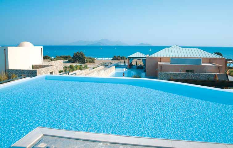 Doubletree by Hilton Resort Kos Helona ***** Luxusní hotel s hezkou zahradou a množstvím vodních ploch je vhodný i pro nejnáročnější klienty. Klidná poloha u krásné písčité pláže.