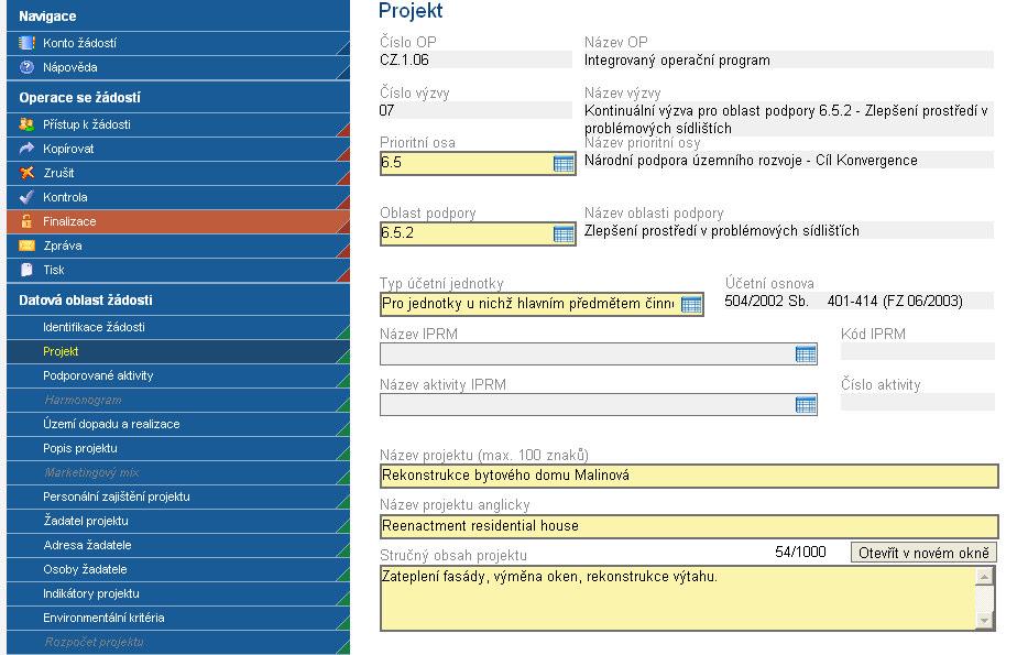 Projekt Nabídka z číselníků 7 Projekt Povinné zaškrtnout v