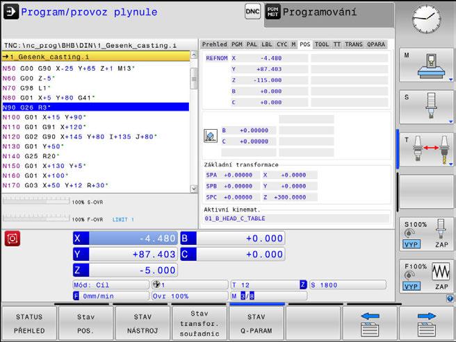 Zvolte funkci PLANE Volba funkce Zvolte požadovanou funkci softtlačítkem Řídicí systém pokračuje v dialogu a vyžádá si potřebné parametry.