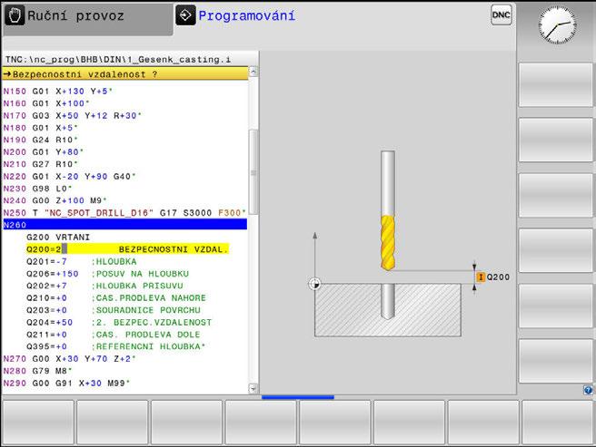 2 První kroky Programování prvního dílce Vytvoření programu cyklů Otvory znázorněné na obrázku vpravo (hloubka 20 mm) se mají zhotovit standardním vrtacím cyklem.