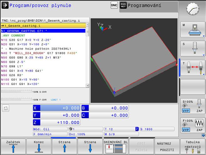 3 Základy Provozní režimy Provádění programu plynule a provádění programu po bloku V režimu PGM/provoz plynule provede řízení NC-program až do konce programu nebo do okamžiku ručního či