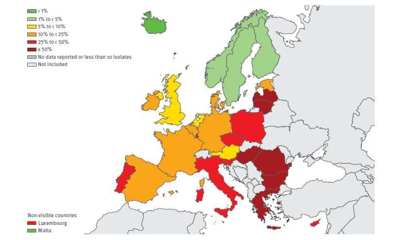 Obr. 14 Stupeň rozšíření izolátů K. pneumoniae, rezistentní k III.