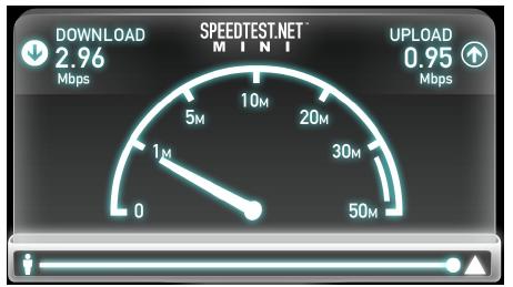 Obr. A.20: Měření rychlosti v aplikační vrstvě ve Speedtestu 4) Pomocí MaxTesteru proveďte analýzu bitového spektra. Přepněte se do menu Band Information obrázek A.