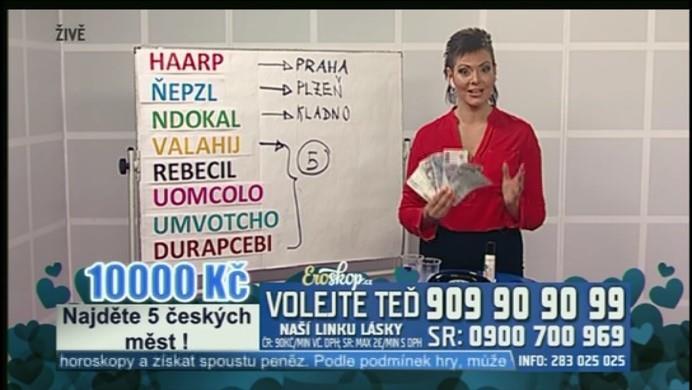 Záznam č. 9 Program: BARRANDOV PLUS Datum: 1. 2. 3. 2018 Čas: 23:37 01:37 hod Obsah: Obsahem tohoto dílu Eroskopu je hádání českých měst v přesmyčkách.