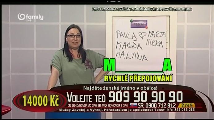 sám je poté v případě úspěšného výběru kontaktuje, přepojí do živého vysílání a požaduje správnou odpověď na moderátorčinu otázku.