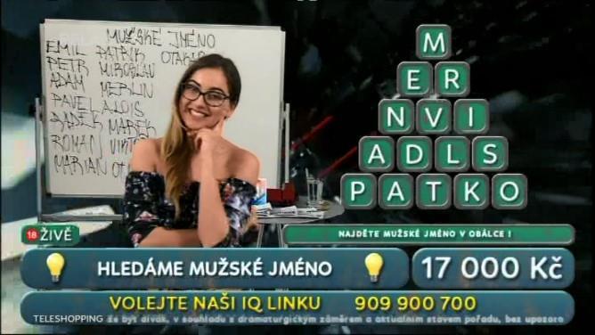 2018 Čas: 23:45 03:20 hod Obsah: Moderátorka zadává divákům jediný úkol, a to uhodnout zvíře, které lze složit z písmen na obrazovce a které se zároveň ukrývá v obálce ve studiu.