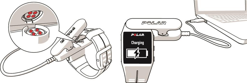 Dbejte na to, aby konektor USB pevně zacvaknul, a aby loga Polaru na konektoru USB a na V800 byla obrácena stejným směrem.