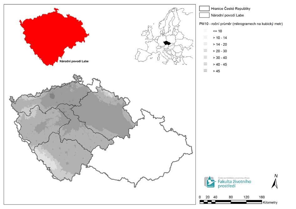 Údaje o dotčeném území Obrázek č. 6 Roční průměr emisí PM 10 μg/m 3 Obrázek č.