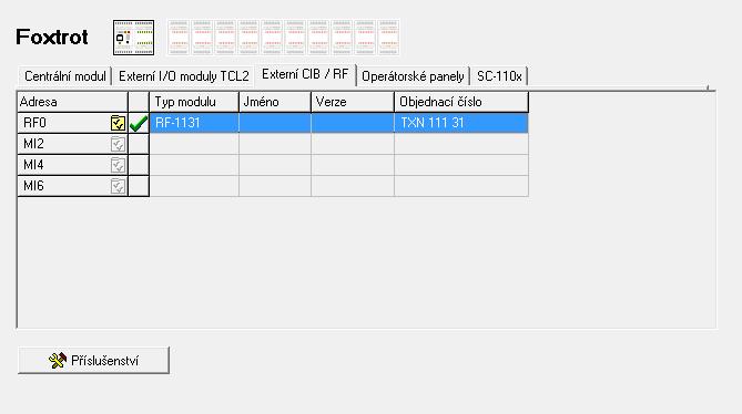 Řízení systému Foxtrot pomocí tlačítkových snímačů RFox 7 Obr. 4-6 Připojení RF mastera - Přidejte ostatní prvky systému kliknutím na ikonu viz. Obr. 4-7 a stisknutím tlačítka: Načíst konfiguraci z CPU.