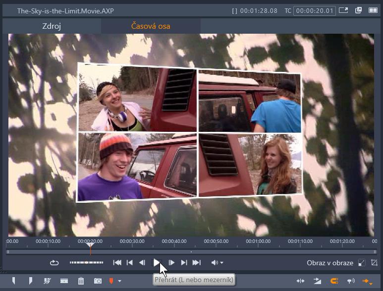 Přehrávaní pozastavíte nebo znovu spustíte stiskem Mezerníku. Obrázek 1.8: Přehrávání videa Některá tlačítka v programu nemají standardizovaný tvar rámečků s textem nebo piktogramem.