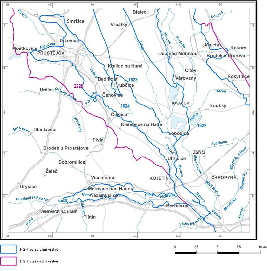 2. VYMEZENÍ RAJONU Hydrogeologický rajon 1624 Kvartér Valové, Romže a Hané je vymezen jako rajon svrchní vrstvy ve smyslu vyhlášky č. 5/2011 Sb.
