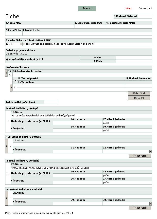 Instruktážní list Formulář FICHE MAS vyplní formulář FICHE a po schválení Strategie resp.