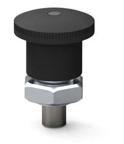 MINI ČEPY S PRUŽINOU Ideální do tenkého materiálu ÚCHOP : Polyamid s 30% skelného vlákna podle DIN-EN ISO 1043-1 PA6 GFR 30 TĚLO : Ocel MATICE : Ocel ČEP
