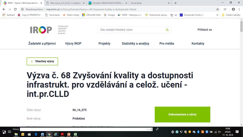 Výzva ŘO IROP 68 Odkaz na výzvu http://irop.mmr.