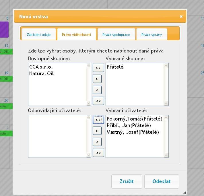 Obr. 9 dialog úpravy práv vrstvy Po vybrání skupin/y se zobrazí seznam relevantních uživatelů, se který pracujeme stejným způsobem. Pokud jsme spokojeni s výběrem (obr.