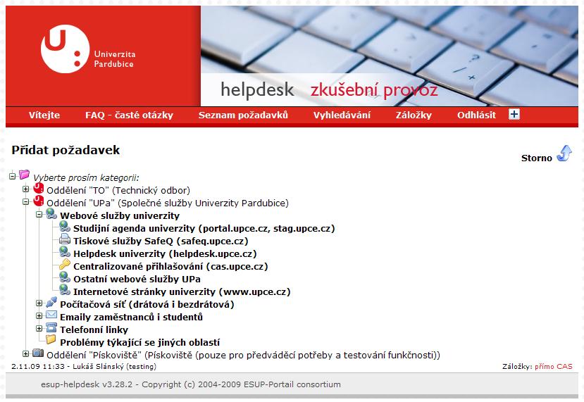 Helpdesk Univerzity Pardubice Návod pro uživatele 6. 11. 2009 Spuštění helpdesku Do webového prohlížeče zadejte adresu helpdesk.upce.cz.