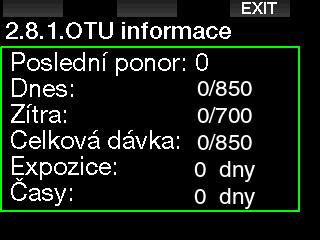 Nulování desaturace Počítač G2 umožňuje vynulovat zbývající desaturační dobu.