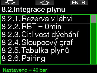 2.8.2 Integrace plynu V tomto menu můžete upravovat různá nastavení související s integrací plynu. 2.8.4 Výstraha nebo alarm RBT V tomto menu si můžete vybrat, zda bude situace RBT = 0 minut
