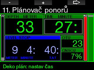 VAROVÁNÍ Pokud jste nastavili hodnotu ppo 2 max na vypnuto, plánovač umožní nastavení hloubky až do maximální provozní hloubky počítače, tj. 120 m/394 stop.