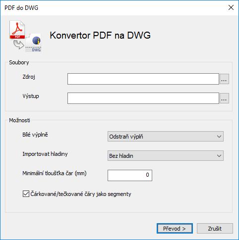 6.12.4.2. Konvertovat PDF do DWG progecad obsahuje nástroj, umožňující převést vektorové PDF do DWG výkresů a následně je využít k úpravám nebo jako podklad pro další práci.