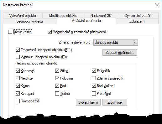 5.6.5.1. Trvalé uchopování V programu je možné zapnout trvalé uchopování, které funguje téměř ve všech příkazech (existuje několik výjimek).