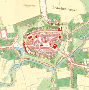1830 Nepravidelný předlokační půdorys Krnova, mapa stabilního katastru cca r. 1830 (viz výše), převážně v rámci vrcholně středověké kolonizace ve 13. a 14.
