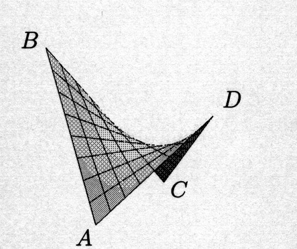 Proto se nepřímkový paraboloid nazývá hyperbolickým paraboloidem. Na Obr. 4.6 jsou zakresleny pouze parabolické řezy. Obr. 4.7 Uvažujme dvě roviny, které mají za nevlastní přímky tvořící přímky nevlastní kuželosečky hyperbolického paraboloidu.