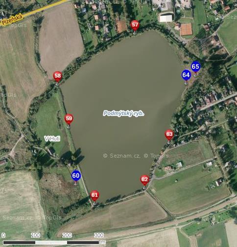 2METODIKA 2.5.3 LOKALITY NA PODMÝTSKÉM RYBNÍCE Obr. 4. Lokality na Podmýtském rybníce. Podle (4). Lokalita 57 GPS souřadnice: 49 47'10.792"N, 13 43'48.562"E Datum sběru: 20. 7.