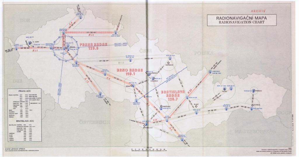 pomůckou pro řídící letového provozu byla tzv. mapa, což byla podrobná mapa struktury vzdušného prostoru a vedle ní kreslící prkno s milimetrovým papírem.