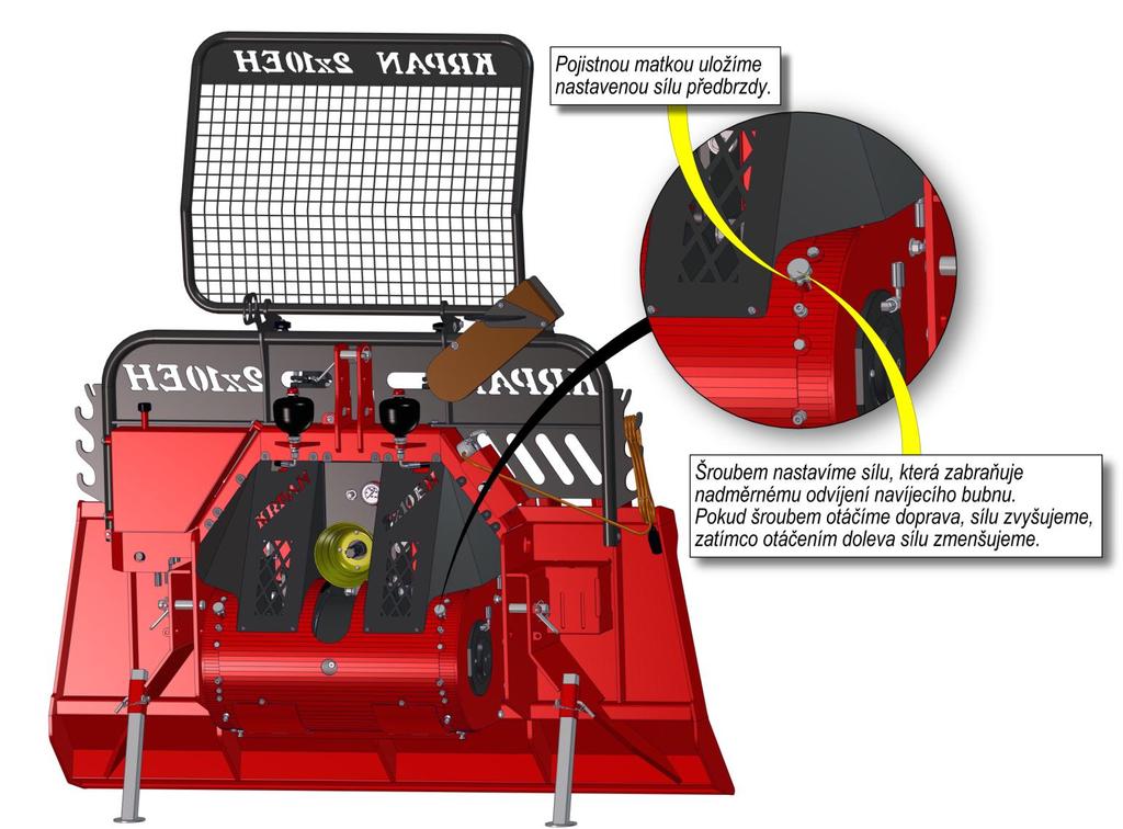 5.2 PŘEDBRZDA Dvoububnový lesní naviják KRPAN 2x8EH, 2x10EH Šroubem (obrázek 3.) nastavíme sílu, která zabraňuje nadměrnému odvíjení navíjecího bubnu.