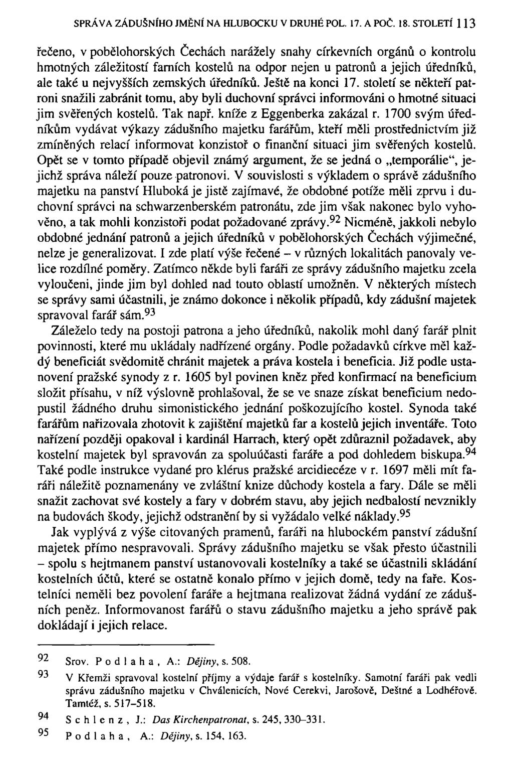 SPRÁVA ZÁDUŠNÍHO JMĚNÍ NA HLUBOCKU V DRUHÉ POL. 17. A POČ. 18.