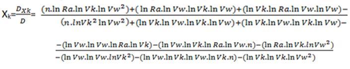 UTB ve Zlíně, Fakulta technologická 64 Dosazení do determinantu Dy w : n ln V k ln V w 2 Dy w =[ ln V k ln V k ln V w. ln V k ] (9) ln R a ln R a. ln V k ln R a.