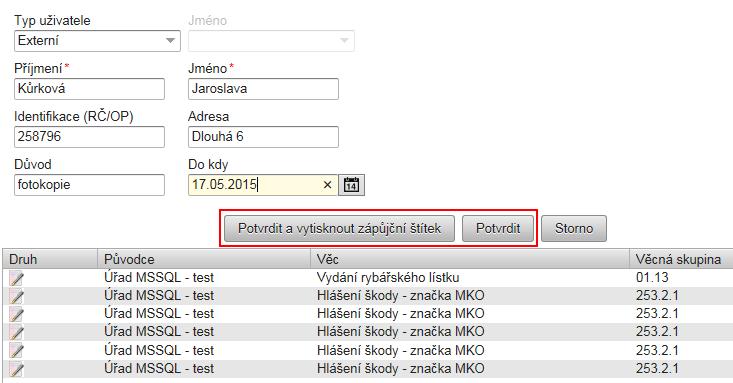 Uživatelská příručka SpS POU případě volby typ uživatele "externí" je třeba vyplnit zbytek evidenčních údajů ve formuláři viz. obrázek.