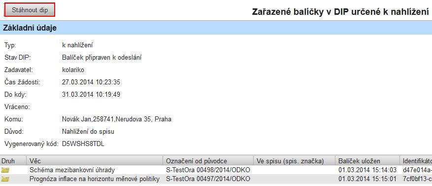 Pro získání digitálního obsahu klikněte na tlačítko "Stáhnout dip". Zobrazí se soubor ve formátu.zip, který je možné stáhnout do PC uživatele a prohlížet. obr 169.