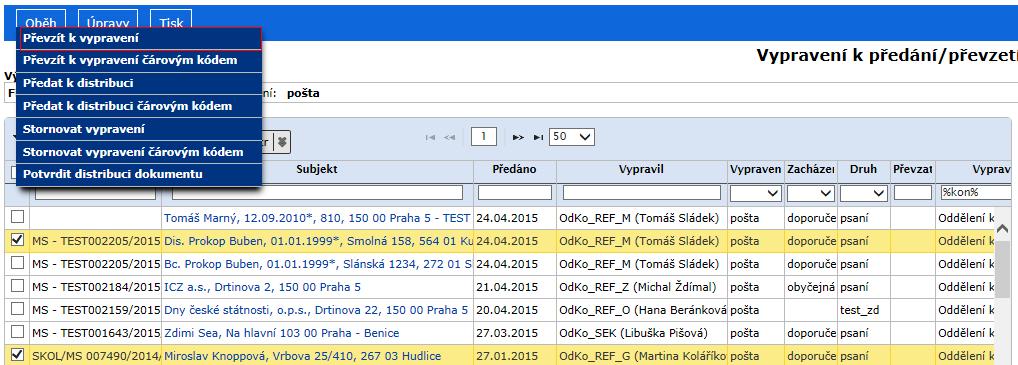 Uživatelská příručka SpS POU Postup V panelu navigačního stromu vyberte ikonu (Agendy) a rozbalte složku Výpravna - K převzetí.