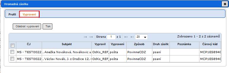 Uživatelská příručka SpS POU obr 81. Obsah hromadné zásilky záložka Vypravení Hromadná zásilka je založena a můžete ji dále upravovat (viz následující kapitoly).