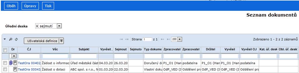 Uživatelská příručka SpS POU V aktualizovaném okně je zobrazen seznam vyvěšených dokumentů. Označte dokumenty určené pro sejmutí a zvolte příkaz <Oběh / Sejmout>. obr 90.