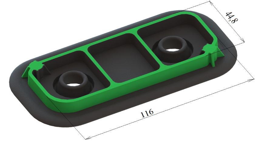 Zadaným materiálem je EPDM 60, tedy syntetický kaučuk o výsledné tvrdosti po zvulkanizování 60 shore.