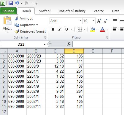 V Excelu odstraňte nadbytečné sloupce a řádky a do posledního