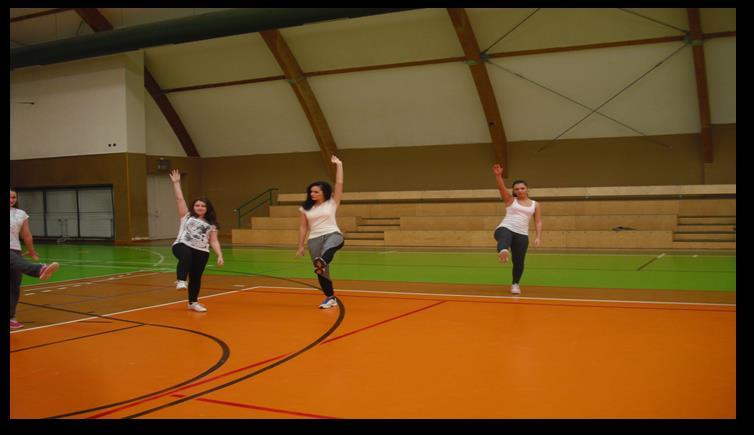 Obr. č. 7 - Ukázka z rozcvičení. Na obrázku jsou zachyceny dívky uprostřed rozcvičení. Do,,rozcvičky byly zařazovány i základní gymnastické prvky. Byla rozvíjena rovnováha a flexibilita. 4.