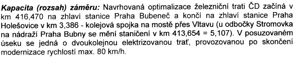 prostøedí) Identifikaèni údaje: Název: Optimalizace trati Praha Bubeneè - Praha Holešovice Kapacita (rozsah) zámìru: Navrhovaná