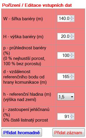 1. Načtení a ukládání vstupních dat Vstupními daty se rozumí tabulka jednotlivých záznamů popisující parametry posuzovaných verzí zelené bariéry.