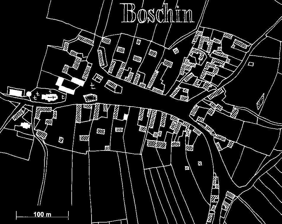 BOŠÍN Bo ín situace na mapû stabilního katastru z roku 1842 Bo ín rouben dûm ãp.