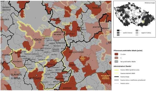 o zdravotní služby - mapa níže znázorňuje obce, v nichž se nachází ordinace praktického lékaře.