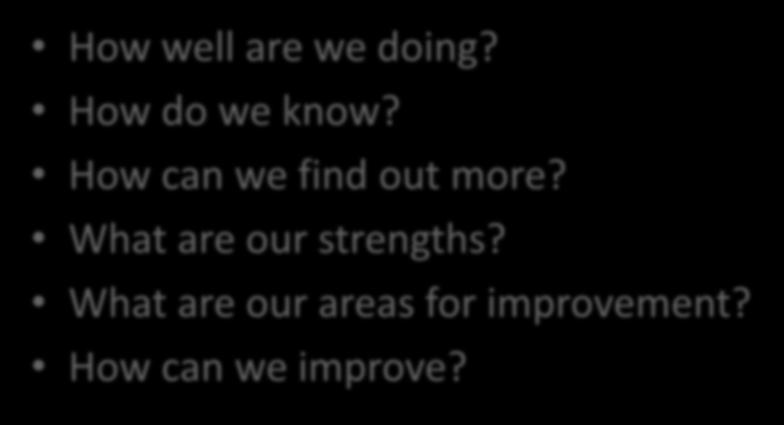 Klíčové otázky How well are we doing? How do we know? How can we find out more?